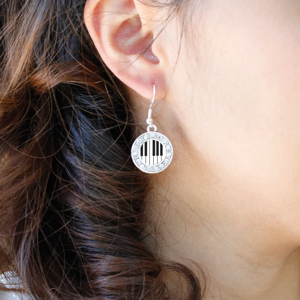 Silver Piano Keys Circle Charm Dangle Earrings