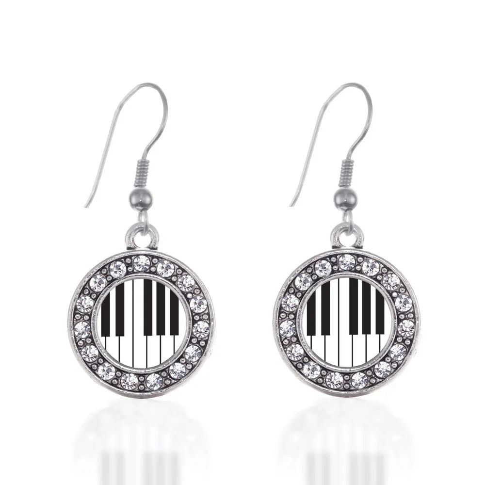 Silver Piano Keys Circle Charm Dangle Earrings