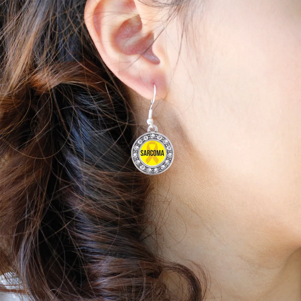 Silver Sarcoma Circle Charm Dangle Earrings