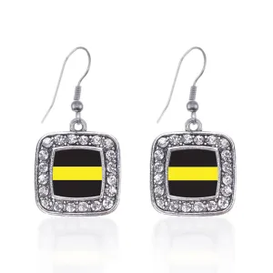 Silver Thin Gold Line Dispatcher Support Square Charm Dangle Earrings