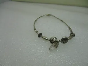 Silver Tone Southwestern 9" Anklet with Clear Crystal Dangle