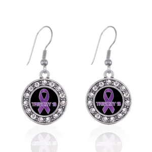 Silver Trisomy 18 Circle Charm Dangle Earrings