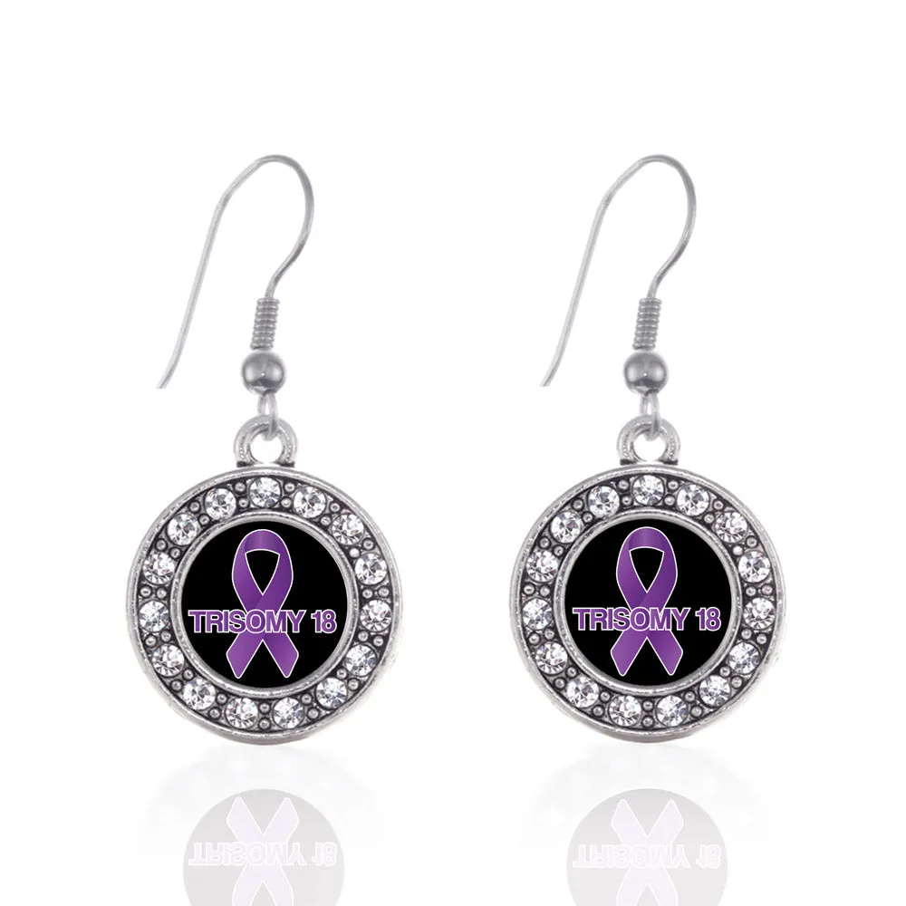 Silver Trisomy 18 Circle Charm Dangle Earrings