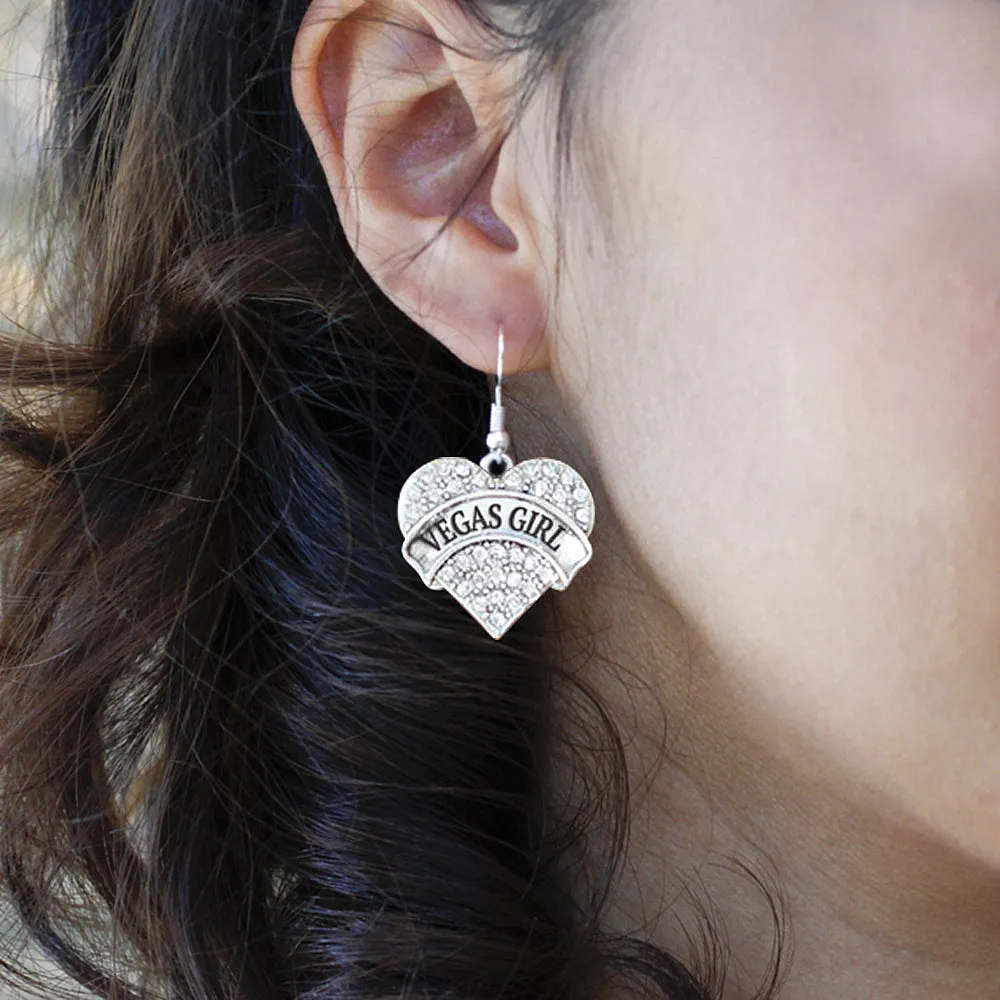 Silver Vegas Girl Pave Heart Charm Dangle Earrings