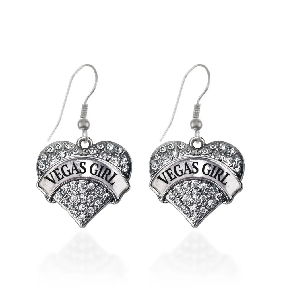 Silver Vegas Girl Pave Heart Charm Dangle Earrings