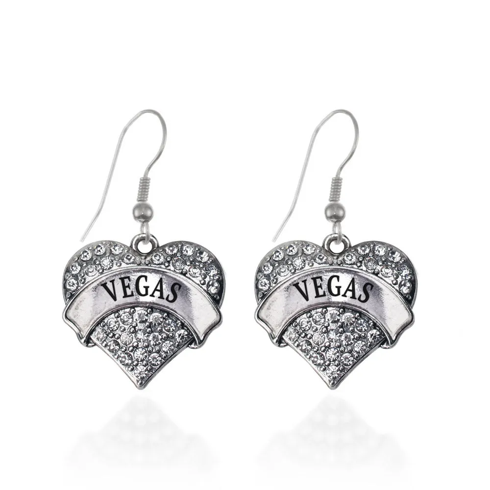 Silver Vegas Pave Heart Charm Dangle Earrings