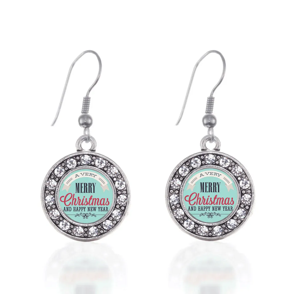 Silver Very Merry Circle Charm Dangle Earrings