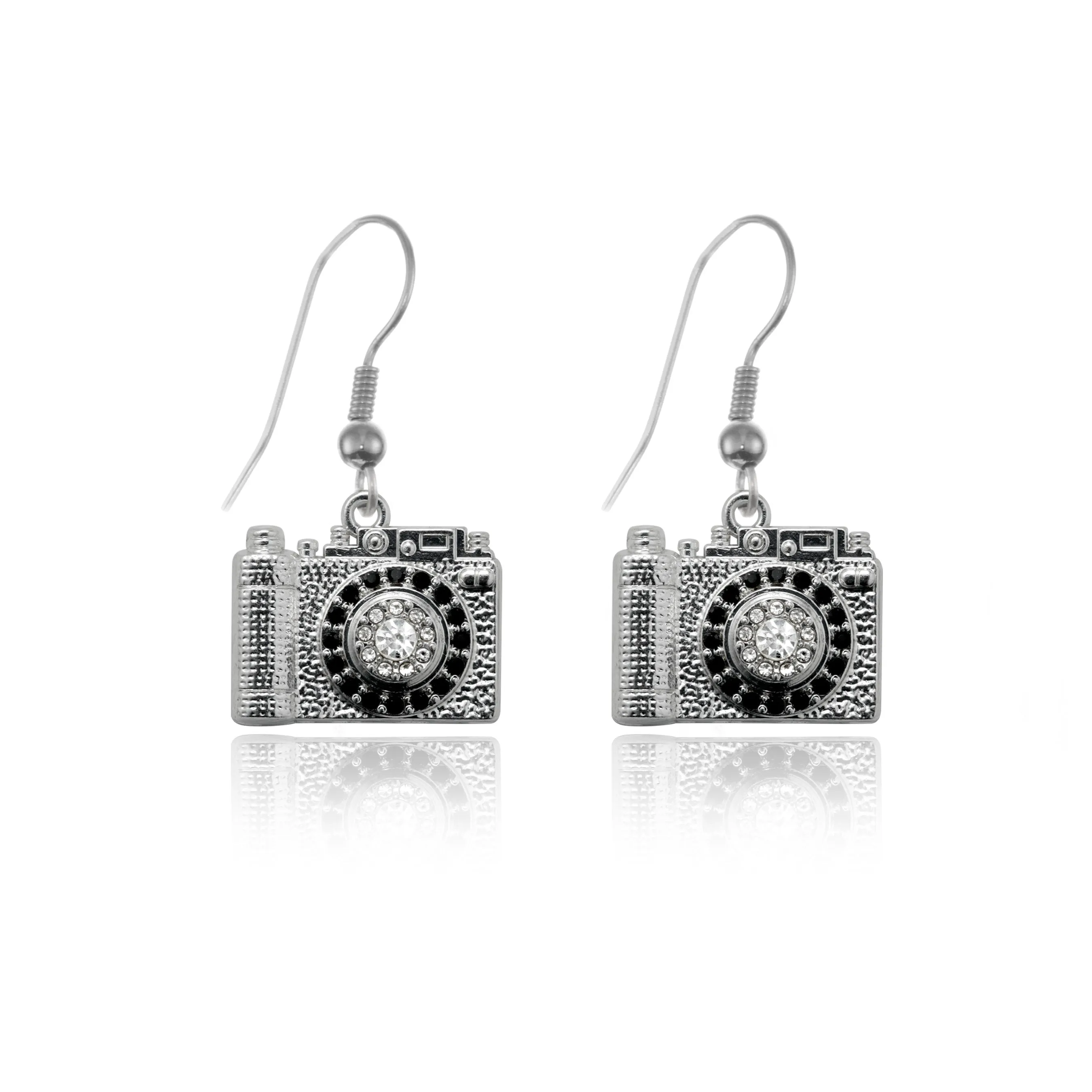 Silver Vintage Camera Charm Dangle Earrings