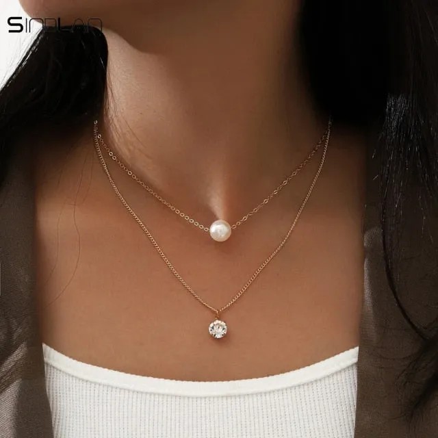 Simple Crystal Geometric Gold Pendant Necklace Set for Women Charms Kpop Fashion Square Rhinestone Female Vintage Jewelry Collar