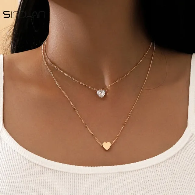 Simple Crystal Geometric Gold Pendant Necklace Set for Women Charms Kpop Fashion Square Rhinestone Female Vintage Jewelry Collar