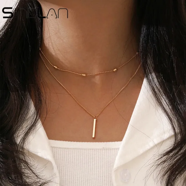 Simple Crystal Geometric Gold Pendant Necklace Set for Women Charms Kpop Fashion Square Rhinestone Female Vintage Jewelry Collar