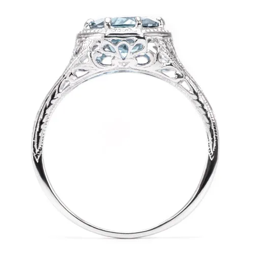 SKY BLUE TOPAZ STERLING SILVER VINTAGE STYLE SOLITAIRE RING ART DECO FILIGREE