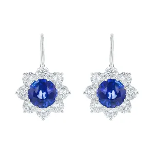 Sri Lankan Sapphire and Diamond Halo Drop Earrings