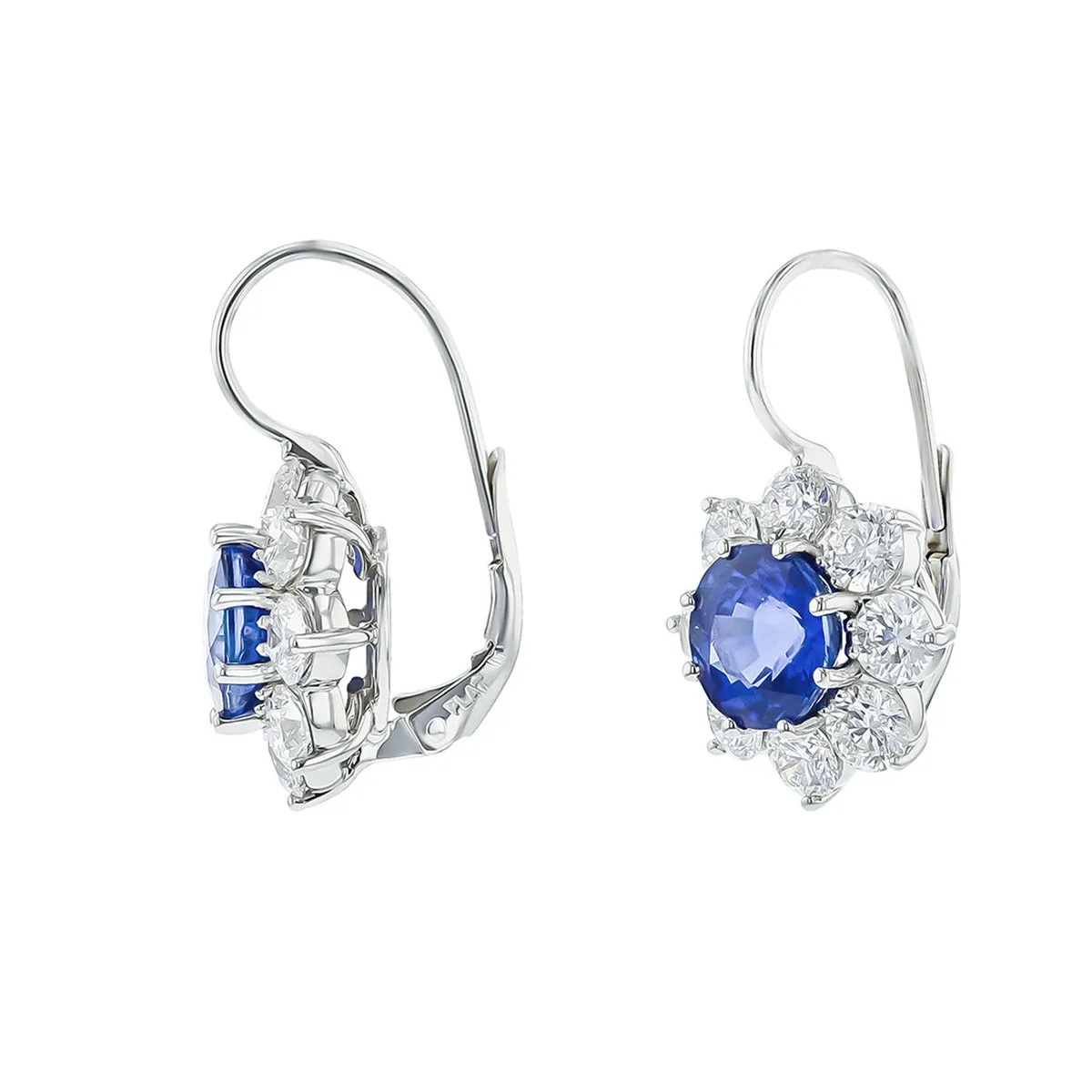 Sri Lankan Sapphire and Diamond Halo Drop Earrings