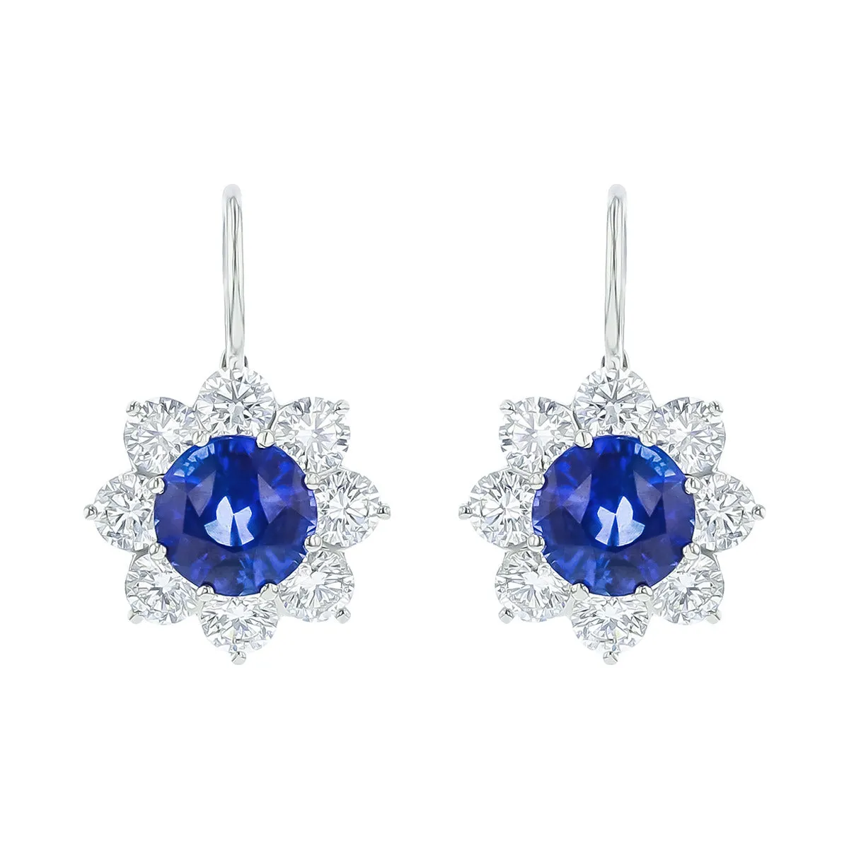 Sri Lankan Sapphire and Diamond Halo Drop Earrings