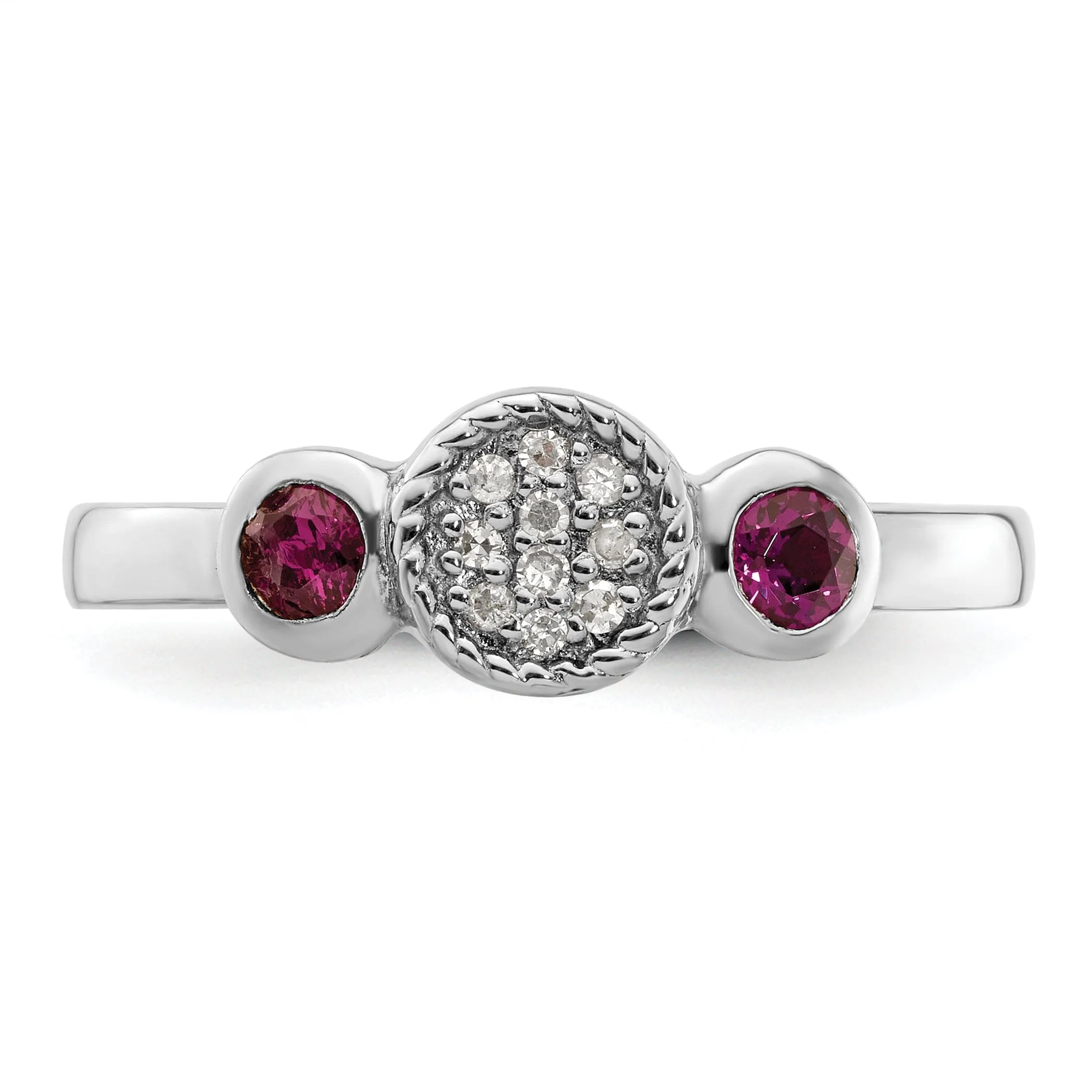 Sterling Silver Double Round Garnet Diamond Ring