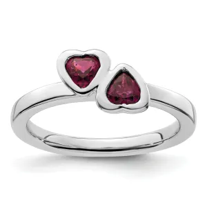 Sterling Silver Rhodolite Garnet Double Heart Ring