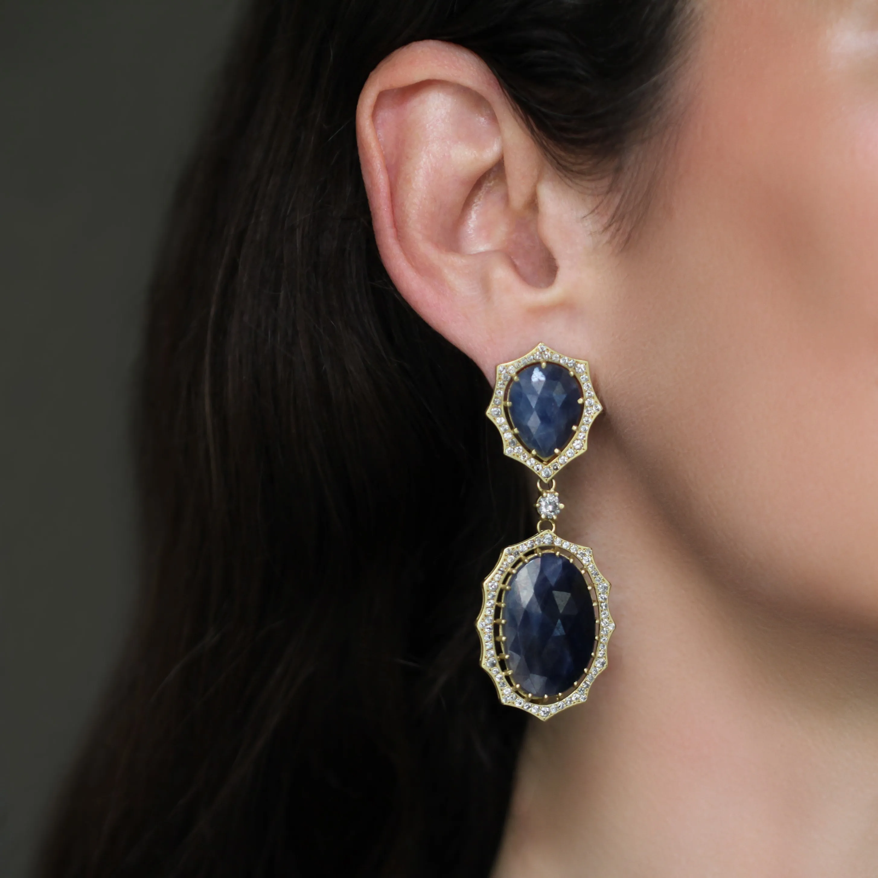 The Sapphire   Diamond Double Drop Josephine Earring