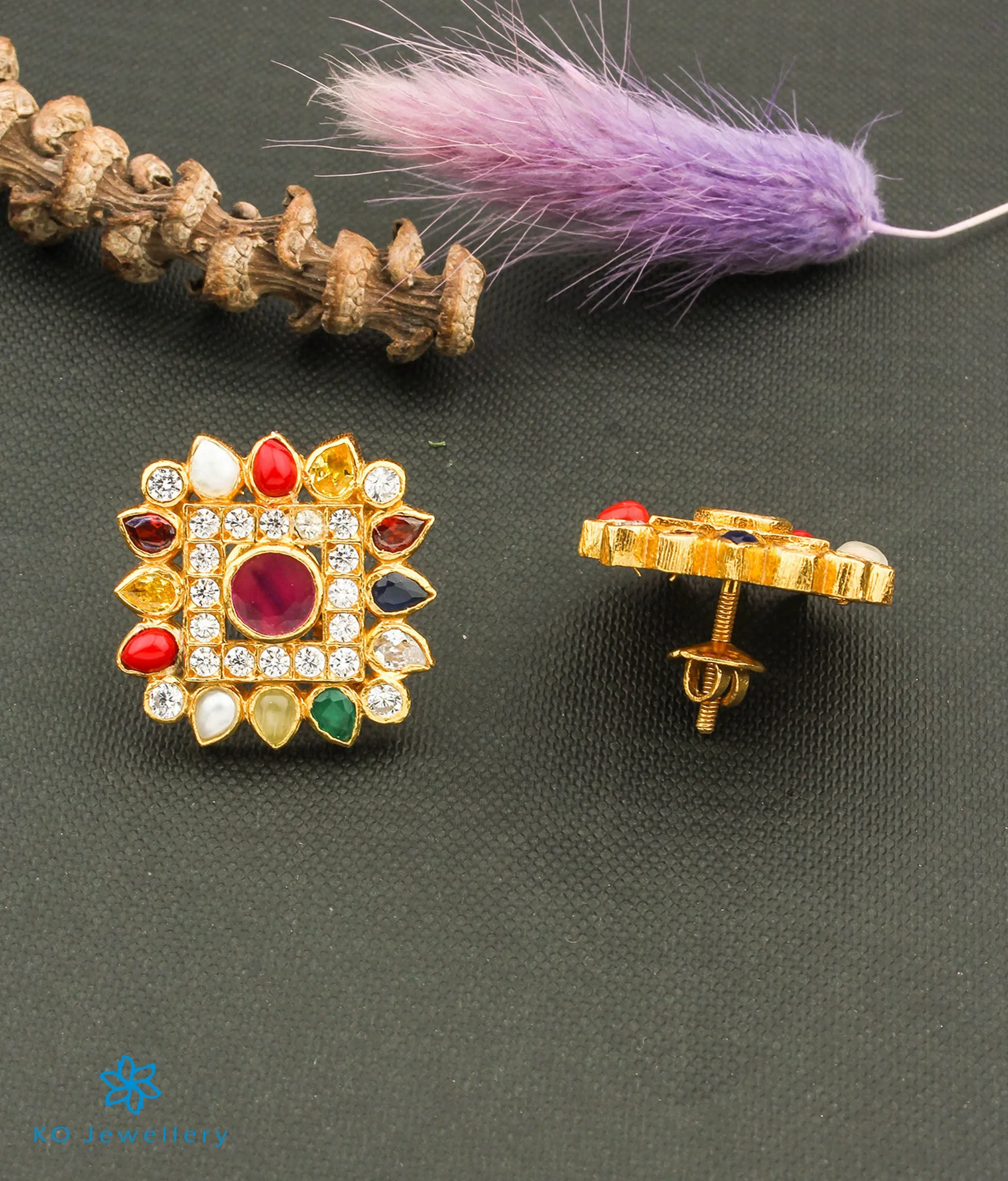 The Vishruth Silver Ear-studs (Navratna)