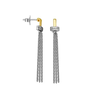 Two Tone Sterling Silver Tassel Dangle Earrings (SI5215)