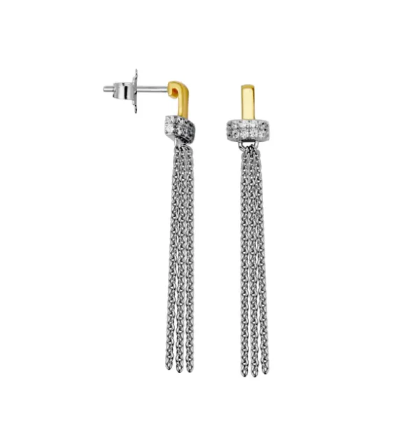 Two Tone Sterling Silver Tassel Dangle Earrings (SI5215)