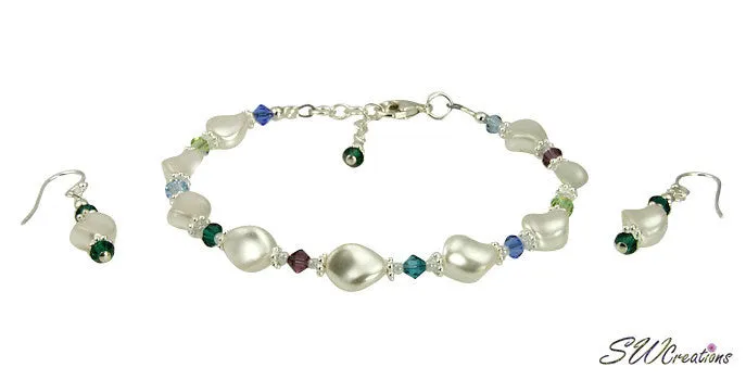 White Pearl Twist Crystal Beaded Bracelet Set