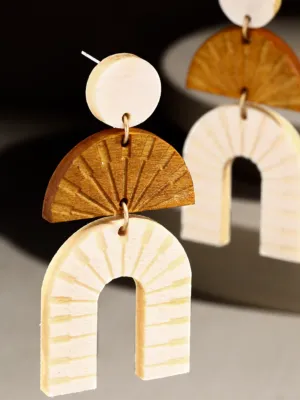 Wooden Arch Dangle Earrings - Ivory